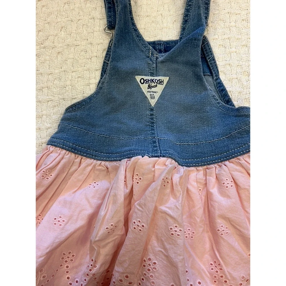 OshKosh B'gosh Toddler Girls Denim Eyelet‎ Skirtall Dress Size 2T Blue Pink